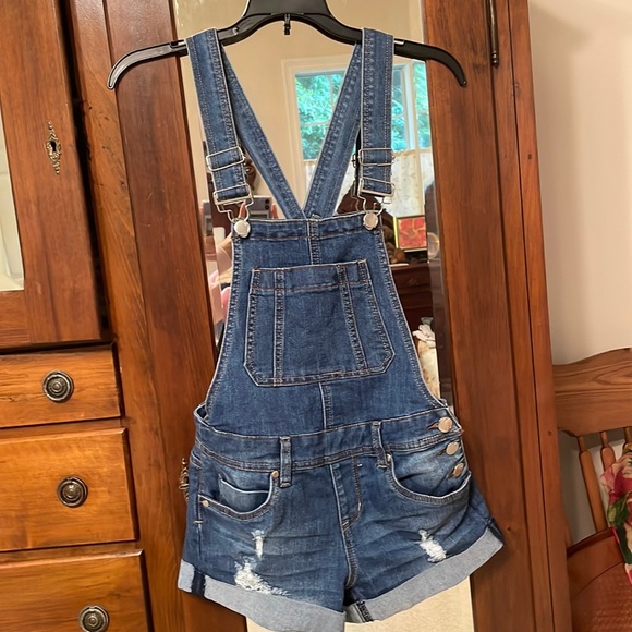 Denim Overall Shorts - Picture 1 of 4